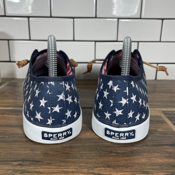Sperry Pier View Womens Size 9 Shoes Blue Canvas White Stars Slip On Sneaker - Picture 4 of 12
